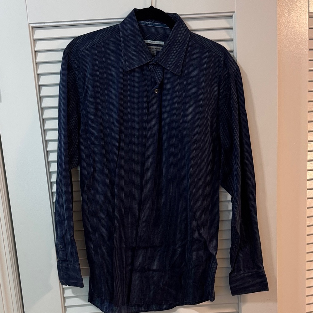 Johnston & Murphy Dark Blue Patterned Dress Shirt